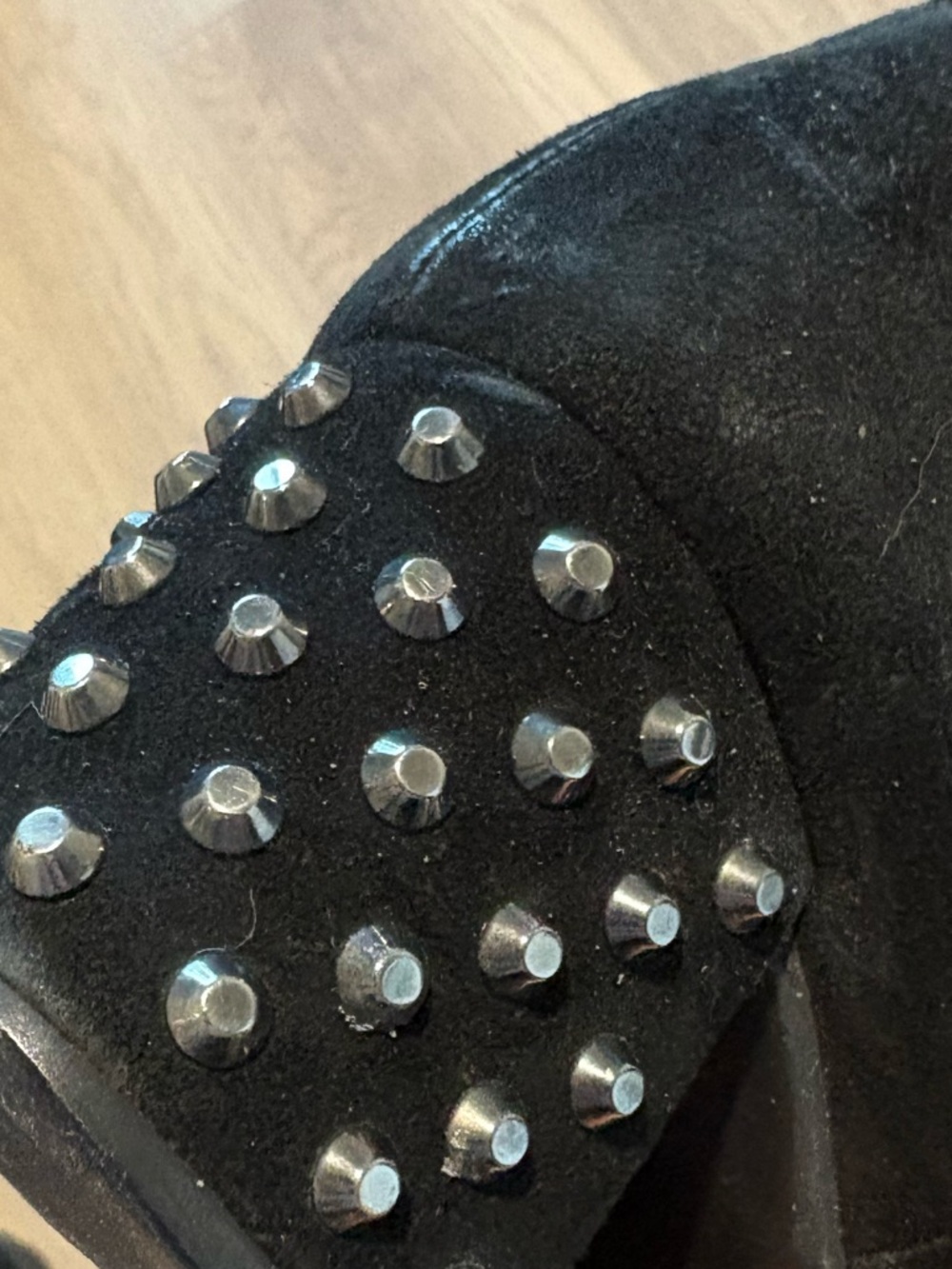 Prada Black Suede Studded Block Heel Ankle Boots size 37 - Picture 3 of 8